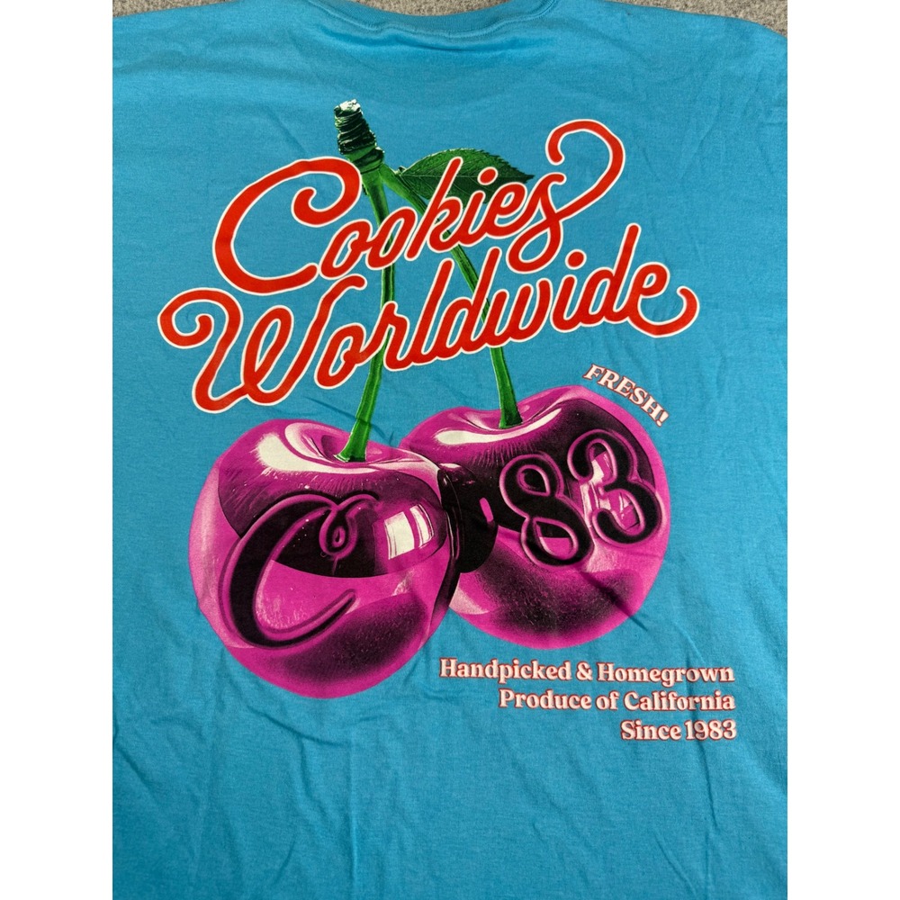 Cookies SF Worldwide Cherry Graphic T-Shirt Mens 3XL Blue Short Sleeve Cotton